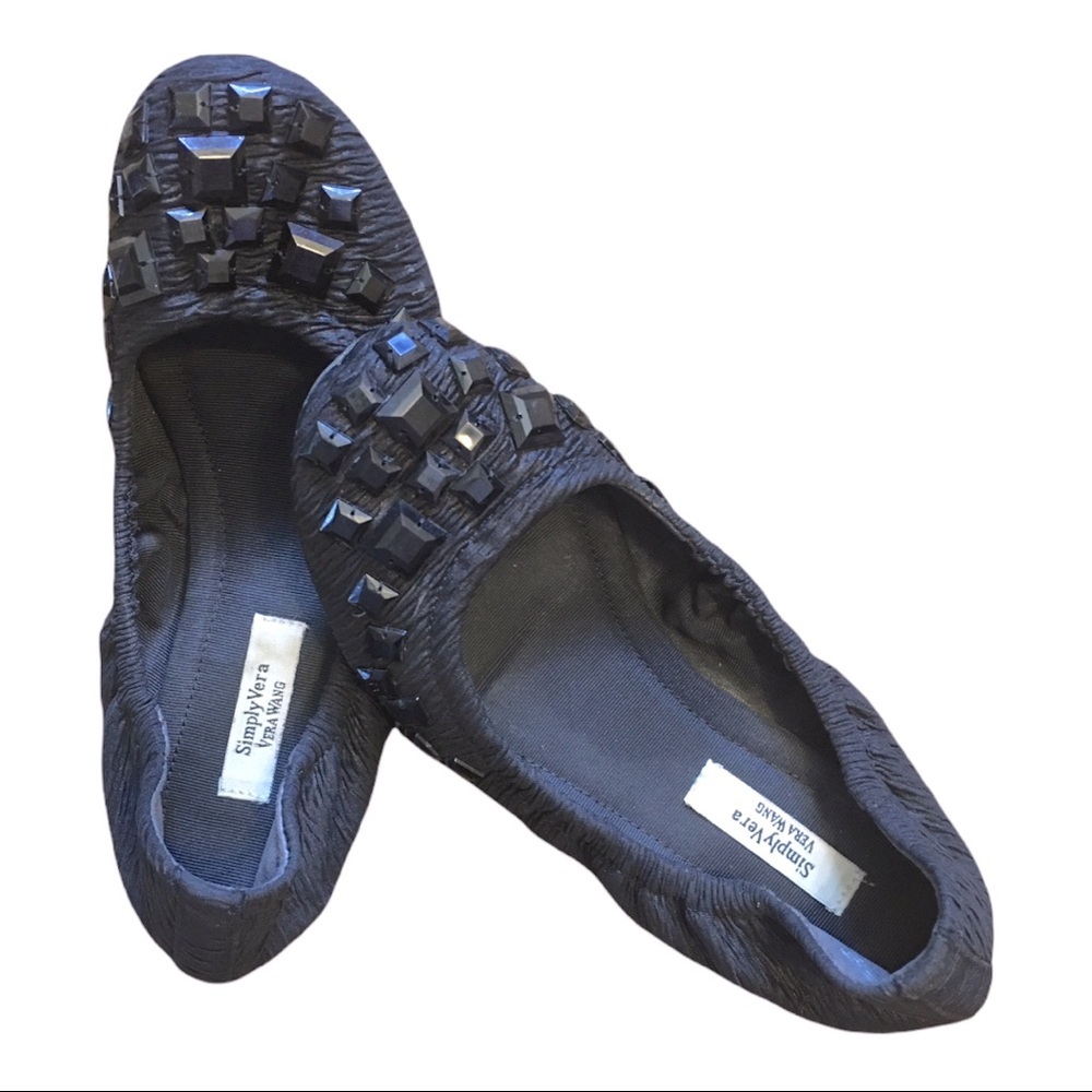 Vera Wang Women's Blk Beaded Crystal Ballet Shoes